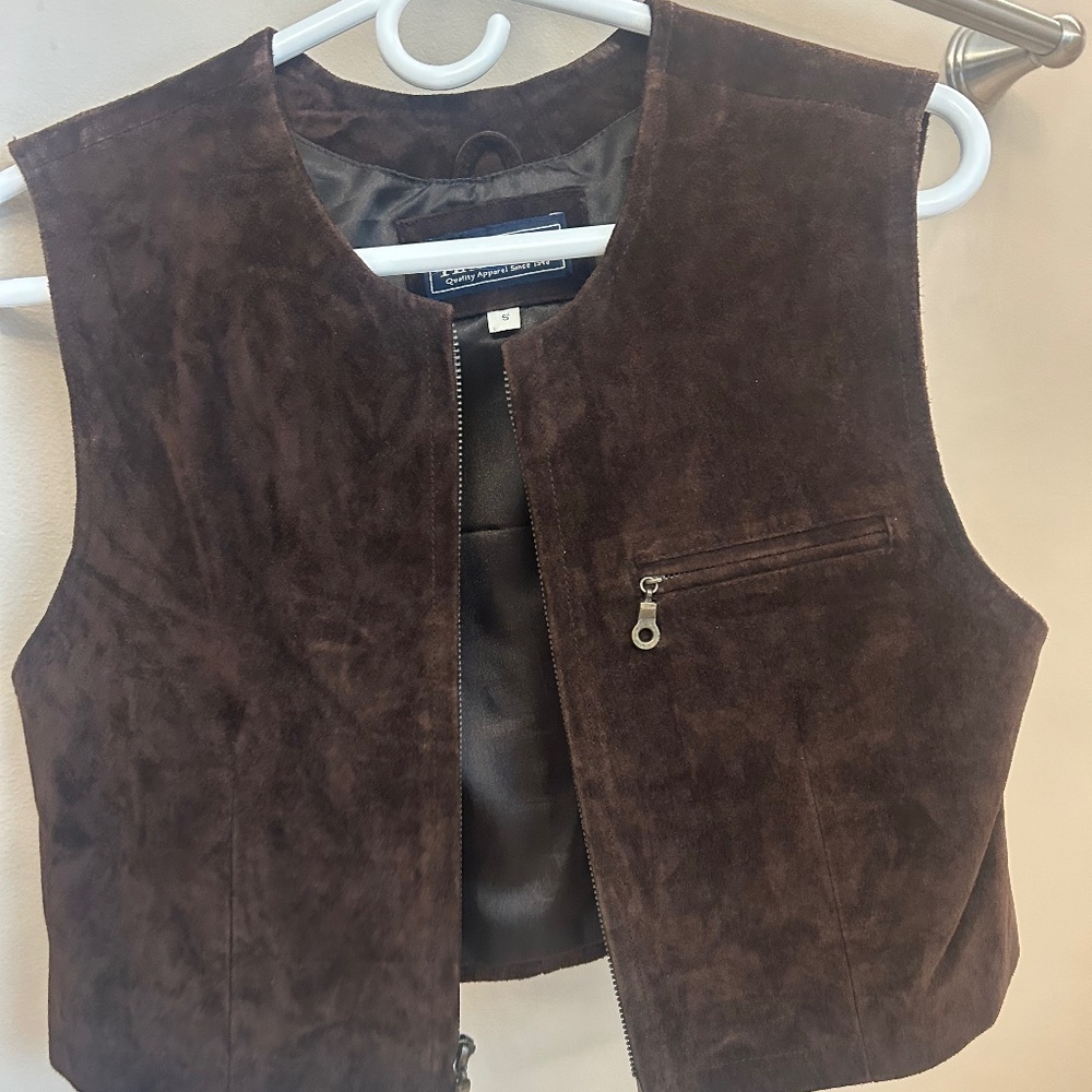 Harold’s Vintage Brown Suede Vest Cropped Zip Up Small